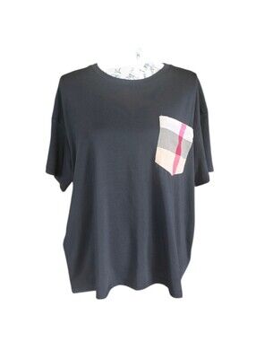 Dress Day Tan Red Plaid Black Knit Short Sleeve Top L